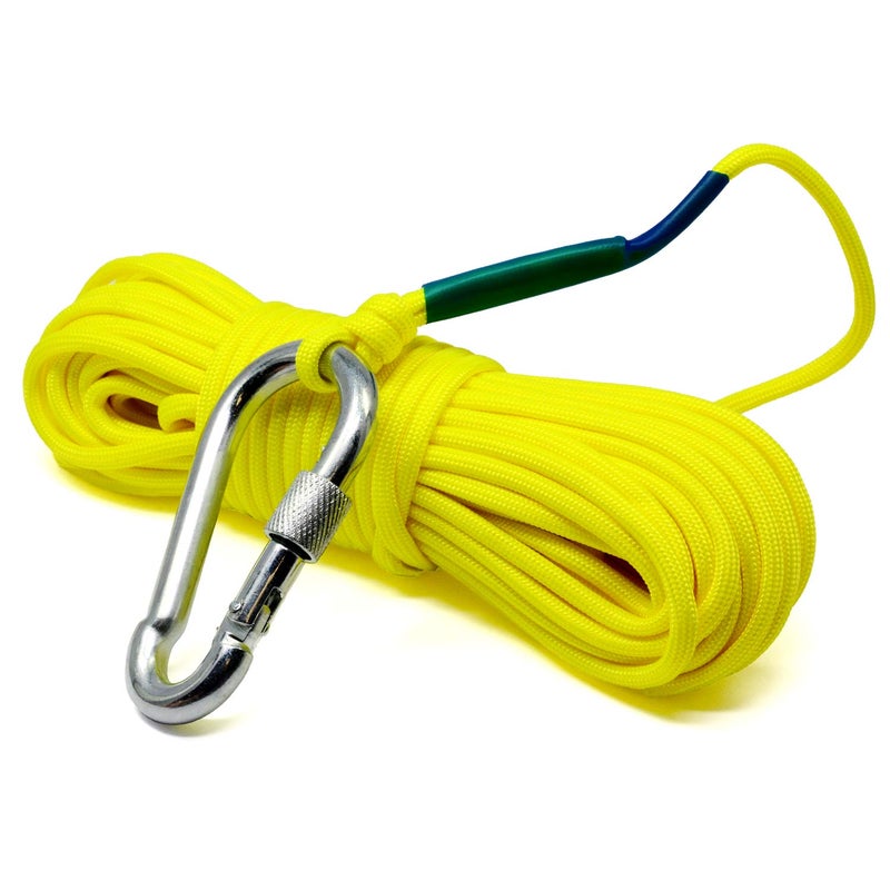 CMS MAGNETICS - Yellow 50-Foot Magnet Fishing Rope with Carabiner | 550-Pound Tensile Strength, Braided, Polyester Paracord | Camping, DIY Project, Hoisting, Lifting, Pulling - Image 3